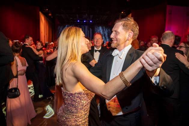 Stefanie Hertel and Michael Kretschmer MP Saxony dancing as guests in the ballroom at the 100 Sepmper Opera Ball at the Semper Opera in Dresden on February 6, 2026 Saxony Germany