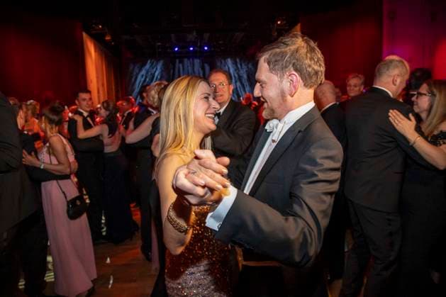 Stefanie Hertel and Michael Kretschmer MP Saxony dancing as guests in the ballroom at the 100 Sepmper Opera Ball at the Semper Opera in Dresden on February 6, 2026 Saxony Germany