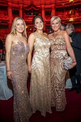 Stefanie Hertel, Annett Hofmann and Kamilla Senjo as guests in the ballroom at the 100 Sepmper Opera Ball at the Semper Opera in Dresden on February 6, 2026 Saxony Germany
