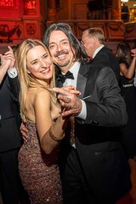 Stefanie Hertel with husband Leopold Lanny Lanner dancing as a guest in the ballroom at the 100 Sepmper Opera Ball at the Semper Opera in Dresden on February 6, 2026 Saxony Germany