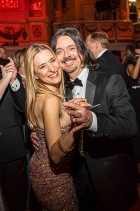 Stefanie Hertel with husband Leopold Lanny Lanner dancing as a guest in the ballroom at the 100 Sepmper Opera Ball at the Semper Opera in Dresden on February 6, 2026 Saxony Germany