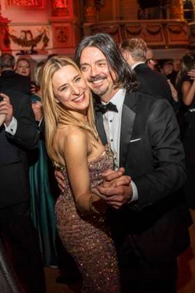 Stefanie Hertel with husband Leopold Lanny Lanner dancing as a guest in the ballroom at the 100 Sepmper Opera Ball at the Semper Opera in Dresden on February 6, 2026 Saxony Germany
