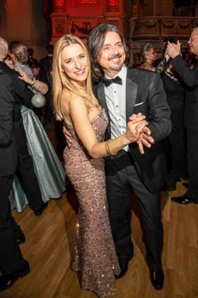 Stefanie Hertel with husband Leopold Lanny Lanner dancing as a guest in the ballroom at the 100 Sepmper Opera Ball at the Semper Opera in Dresden on February 6, 2026 Saxony Germany