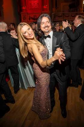 Stefanie Hertel with husband Leopold Lanny Lanner dancing as a guest in the ballroom at the 100 Sepmper Opera Ball at the Semper Opera in Dresden on February 6, 2026 Saxony Germany
