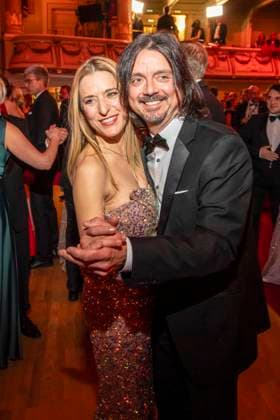 Stefanie Hertel with husband Leopold Lanny Lanner dancing as a guest in the ballroom at the 100 Sepmper Opera Ball at the Semper Opera in Dresden on February 6, 2026 Saxony Germany