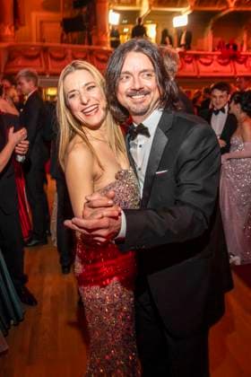 Stefanie Hertel with husband Leopold Lanny Lanner dancing as a guest in the ballroom at the 100 Sepmper Opera Ball at the Semper Opera in Dresden on February 6, 2026 Saxony Germany