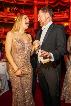 Stefanie Hertel and Michael Kretschmer MP Saxony dancing as guests in the ballroom at the 100 Sepmper Opera Ball at the Semper Opera in Dresden on February 6, 2026 Saxony Germany