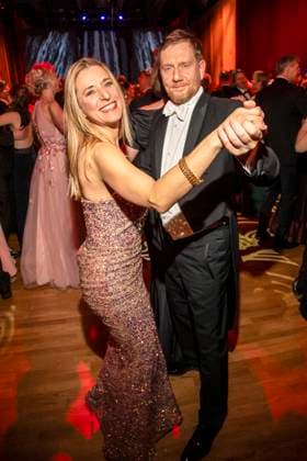 Stefanie Hertel and Michael Kretschmer MP Saxony dancing as guests in the ballroom at the 100 Sepmper Opera Ball at the Semper Opera in Dresden on February 6, 2026 Saxony Germany