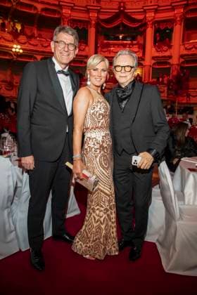 Wolfram Weimer, Kamilla Senjo and Wolfgang Lippert as guests in the ballroom at the 100 Sepmper Opera Ball at the Semper Opera in Dresden on February 6, 2026 Saxony Germany