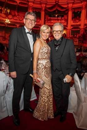 Wolfram Weimer, Kamilla Senjo and Wolfgang Lippert as guests in the ballroom at the 100 Sepmper Opera Ball at the Semper Opera in Dresden on February 6, 2026 Saxony Germany