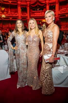 Cathy Hummels, Stefanie Hertel and Kamilla Senjo as guests in the ballroom at the 100 Sepmper Opera Ball at the Semper Opera in Dresden on February 6, 2026 Saxony Germany