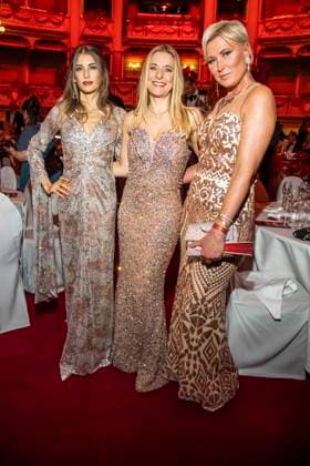Cathy Hummels, Stefanie Hertel and Kamilla Senjo as guests in the ballroom at the 100 Sepmper Opera Ball at the Semper Opera in Dresden on February 6, 2026 Saxony Germany