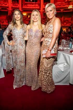 Cathy Hummels, Stefanie Hertel and Kamilla Senjo as guests in the ballroom at the 100 Sepmper Opera Ball at the Semper Opera in Dresden on February 6, 2026 Saxony Germany