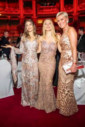 Cathy Hummels, Stefanie Hertel and Kamilla Senjo as guests in the ballroom at the 100 Sepmper Opera Ball at the Semper Opera in Dresden on February 6, 2026 Saxony Germany