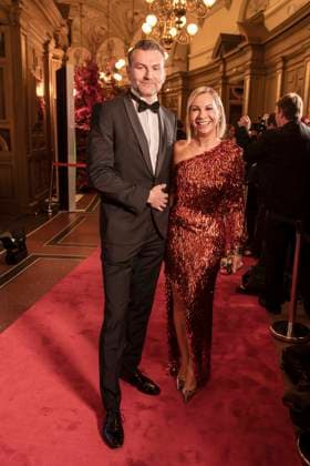 Susanne Klehn with companion husband celebrity expert ARD as guest on the red carpet ballroom dancing at the 100 Sepmper Opera Ball at the Semper Opera in Dresden on February 6, 2026 Saxony Germany