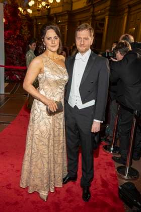 Annett Hofmann and Michael Kretschmer MP Saxony as guests on the red carpet at the 100 Sepmper Opera Ball at the Semper Opera in Dresden on February 6, 2026 Saxony Germany