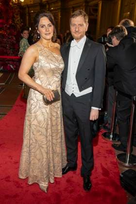 Annett Hofmann and Michael Kretschmer MP Saxony as guests on the red carpet at the 100 Sepmper Opera Ball at the Semper Opera in Dresden on February 6, 2026 Saxony Germany