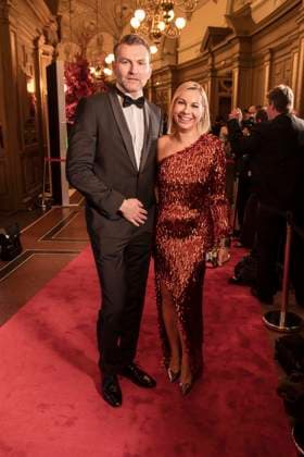 Susanne Klehn with companion husband celebrity expert ARD as guest on the red carpet ballroom dancing at the 100 Sepmper Opera Ball at the Semper Opera in Dresden on February 6, 2026 Saxony Germany