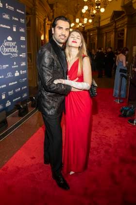 Jonathan Tetelman and his wife Andreea Deaconu on the red carpet at the 100 Sepmper Opera Ball at the Semper Opera in Dresden on February 6, 2026 Saxony Germany