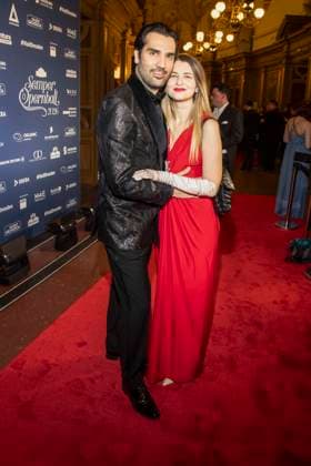 Jonathan Tetelman and his wife Andreea Deaconu on the red carpet at the 100 Sepmper Opera Ball at the Semper Opera in Dresden on February 6, 2026 Saxony Germany