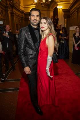 Jonathan Tetelman and his wife Andreea Deaconu on the red carpet at the 100 Sepmper Opera Ball at the Semper Opera in Dresden on February 6, 2026 Saxony Germany