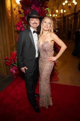 Stefanie Hertel with husband Leopold Lanny Lanner on the red carpet as a guest in the ballroom at the 100 Sepmper Opera Ball at the Semper Opera in Dresden on February 6, 2026 Saxony Germany