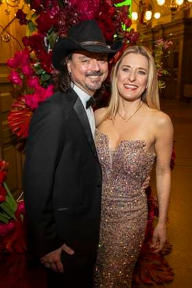 Stefanie Hertel with husband Leopold Lanny Lanner on the red carpet as a guest in the ballroom at the 100 Sepmper Opera Ball at the Semper Opera in Dresden on February 6, 2026 Saxony Germany