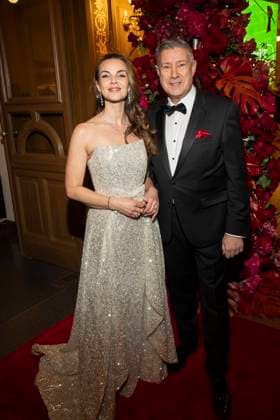 Annika Lau and Joachim Llambi presenter duo on the red carpet as guests in the ballroom at the 100 Sepmper Opera Ball at the Semper Opera in Dresden on February 6, 2026 Saxony Germany