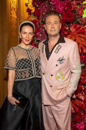 Julia Roentgen Schmitz and Sasha couple on the red carpet as guests in the ballroom at the 100 Sepmper Opera Ball at the Semper Opera in Dresden on February 6, 2026 Saxony Germany