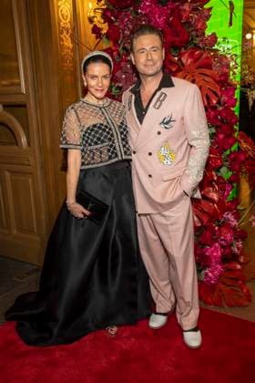 Julia Roentgen Schmitz and Sasha couple on the red carpet as guests in the ballroom at the 100 Sepmper Opera Ball at the Semper Opera in Dresden on February 6, 2026 Saxony Germany