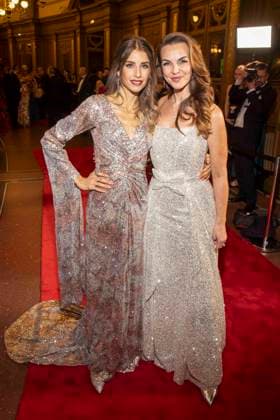 Cathy Hummels and Annika Lau on the red carpet as guests in the ballroom at the 100 Sepmper Opera Ball at the Semper Opera in Dresden on February 6, 2026 Saxony Germany