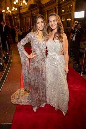 Cathy Hummels and Annika Lau on the red carpet as guests in the ballroom at the 100 Sepmper Opera Ball at the Semper Opera in Dresden on February 6, 2026 Saxony Germany