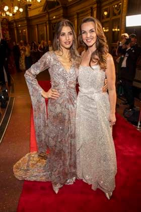 Cathy Hummels and Annika Lau on the red carpet as guests in the ballroom at the 100 Sepmper Opera Ball at the Semper Opera in Dresden on February 6, 2026 Saxony Germany