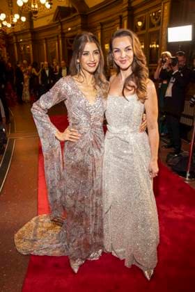 Cathy Hummels and Annika Lau on the red carpet as guests in the ballroom at the 100 Sepmper Opera Ball at the Semper Opera in Dresden on February 6, 2026 Saxony Germany