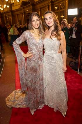 Cathy Hummels and Annika Lau on the red carpet as guests in the ballroom at the 100 Sepmper Opera Ball at the Semper Opera in Dresden on February 6, 2026 Saxony Germany