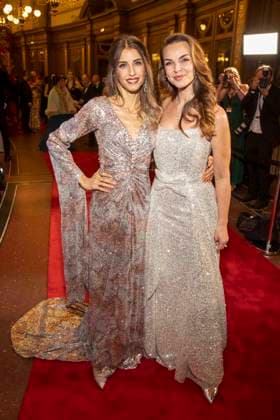 Cathy Hummels and Annika Lau on the red carpet as guests in the ballroom at the 100 Sepmper Opera Ball at the Semper Opera in Dresden on February 6, 2026 Saxony Germany