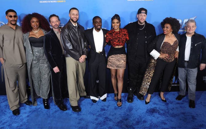 Celebrities attend the Los Angeles premiere of Columbia Pictures and Sony Pictures Animation s GOAT at the AMC Century City 15 in Los Angeles United States Featuring: Nick Kroll, Patton Oswalt, Gabrielle Union, Caleb McLaughlin, Stephen Curry, Jennifer Hudson, Jennifer Lewis, Jelly Roll, Aaron Pierre Where: Los Angeles, California, United States When: 07 Feb 2026 Credit: Faye s Vision Cover Images EDITORIAL USE ONLY. NOT FOR USE BY NEWSPAPERS BASED IN THE UK. Copyright: xx coverimg55444022
