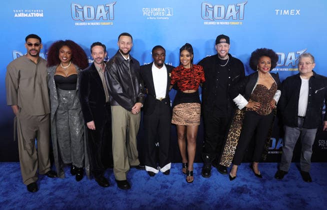 Celebrities attend the Los Angeles premiere of Columbia Pictures and Sony Pictures Animation s GOAT at the AMC Century City 15 in Los Angeles United States Featuring: Nick Kroll, Patton Oswalt, Gabrielle Union, Caleb McLaughlin, Stephen Curry, Jennifer Hudson, Jennifer Lewis, Jelly Roll, Aaron Pierre Where: Los Angeles, California, United States When: 07 Feb 2026 Credit: Faye s Vision Cover Images EDITORIAL USE ONLY. NOT FOR USE BY NEWSPAPERS BASED IN THE UK. Copyright: xx coverimg55444024