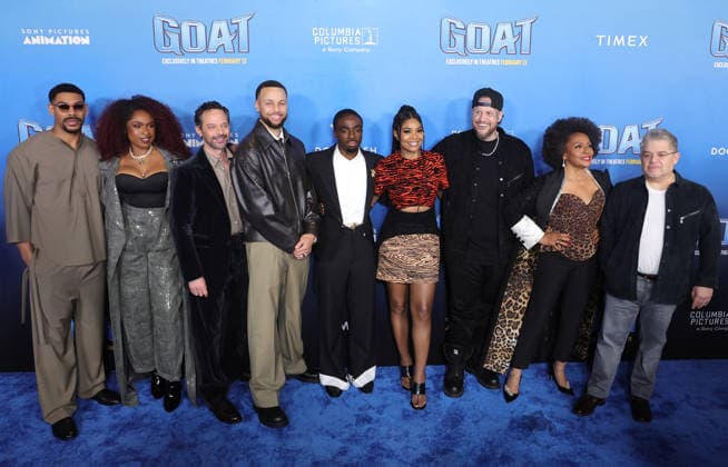 Celebrities attend the Los Angeles premiere of Columbia Pictures and Sony Pictures Animation s GOAT at the AMC Century City 15 in Los Angeles United States Featuring: Nick Kroll, Patton Oswalt, Gabrielle Union, Caleb McLaughlin, Stephen Curry, Jennifer Hudson, Jennifer Lewis, Jelly Roll, Aaron Pierre Where: Los Angeles, California, United States When: 07 Feb 2026 Credit: Faye s Vision Cover Images EDITORIAL USE ONLY. NOT FOR USE BY NEWSPAPERS BASED IN THE UK. Copyright: xx coverimg55444026