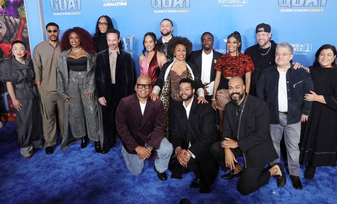 Celebrities attend the Los Angeles premiere of Columbia Pictures and Sony Pictures Animation s GOAT at the AMC Century City 15 in Los Angeles United States Featuring: Nick Kroll, Patton Oswalt, Gabrielle Union, Caleb McLaughlin, Stephen Curry, Jennifer Hudson, Jennifer Lewis, Jelly Roll, Aaron Pierre Where: Los Angeles, California, United States When: 07 Feb 2026 Credit: Faye s Vision Cover Images EDITORIAL USE ONLY. NOT FOR USE BY NEWSPAPERS BASED IN THE UK. Copyright: xx coverimg55444035