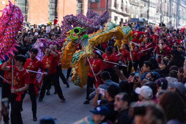 Chinese New Year celebrations in Mexico City MEXICO CITY, MEXICO - FEBRUARY 07: Dragon dancers take part in a parade as spectators watch, during Chinese New Year celebrations through the streets of the city center, in Mexico City, Mexico on February 07, 2026. Dozens of dragon and lion dancers paraded close to spectators in Mexico City s center, marking the start of Chinese New Year celebrations, the Year of the Horse. Daniel Cardenas Anadolu Mexico City Mexico. Editorial use only. Please get in touch for any other usage.  Copyright: x2026xAnadoluxDanielxCardenasx