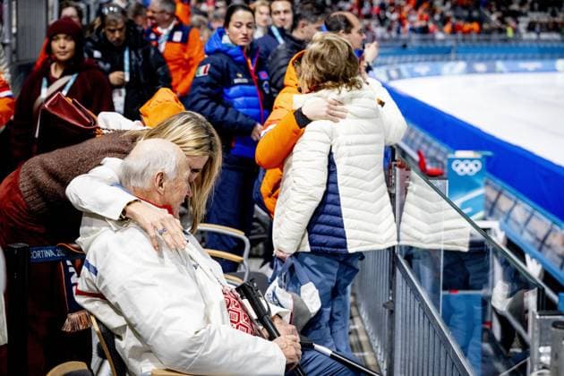 MILAN - Queen Maxima, Princess Amalia and King Willem-Alexander congratulate Norwegian King Harald and Norwegian Queen Sonjana in the 5,000 meters speed skating men s final Milano Speed Skating Stadium Olympic Winter Games Milan Cortina 2026 ROBIN UTRECHT ANP netherlands out - belgium out  Copyright: xx x550051316x originalFilename: 550051316.jpg