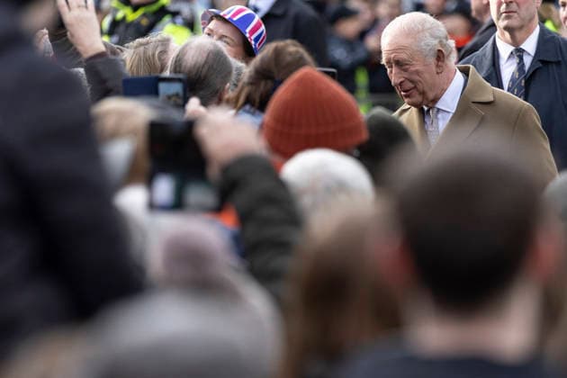 Image Licensed to Parsons Media. 09 02 2026. Clitheroe, United Kingdom. The King visits Lancashire. Clitheroe Train Station. His Majesty King Charles III greets members of the public as he arrives at Clitheroe Train Statoun for a day of visits in Lancashire.  Copyright: xRyanxJenkinsonx xParsonsxMediax PAR-9184-0077