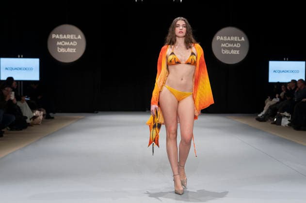 February 9, 2026, Madrid, Madrid, Spain: The model walks the runway at the MOMAD International Fashion Show, wearing designs by students from the ACQUADICOCCO, Madrid School of Fashion Design), Madrid, (02.06.26) Madrid Spain  - ZUMAc312 20260209_zsp_c312_025 Copyright: xOscarxManuelxSanchezx