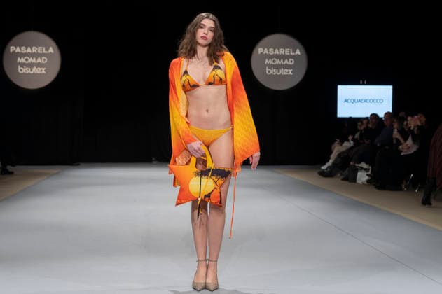 February 9, 2026, Madrid, Madrid, Spain: The model walks the runway at the MOMAD International Fashion Show, wearing designs by students from the ACQUADICOCCO, Madrid School of Fashion Design), Madrid, (02.06.26) Madrid Spain  - ZUMAc312 20260209_zsp_c312_041 Copyright: xOscarxManuelxSanchezx