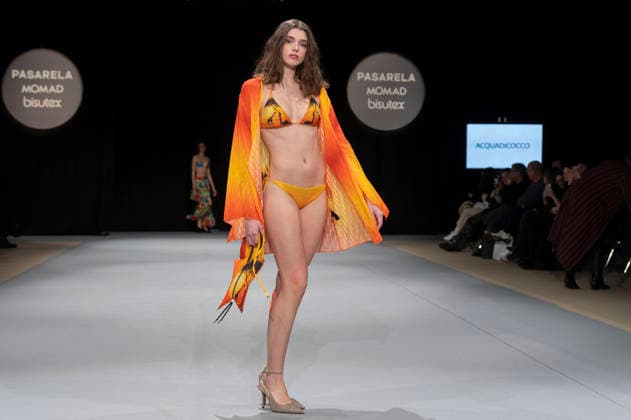 February 9, 2026, Madrid, Madrid, Spain: The model walks the runway at the MOMAD International Fashion Show, wearing designs by students from the ACQUADICOCCO, Madrid School of Fashion Design), Madrid, (02.06.26) Madrid Spain  - ZUMAc312 20260209_zsp_c312_029 Copyright: xOscarxManuelxSanchezx