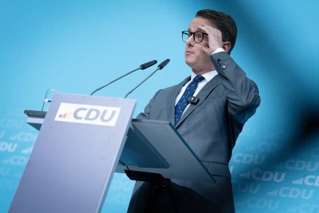 Pressekonferenz, CDU, Konrad-Adenauer-Haus Berlin, Pressekonferenz, CDU, Generalsekretär, Carsten Linnemann Berlin Berlin GER *** Press conference, CDU, Konrad Adenauer Haus Berlin, Press conference, CDU, Secretary General, Carsten Linnemann Berlin Berlin GER