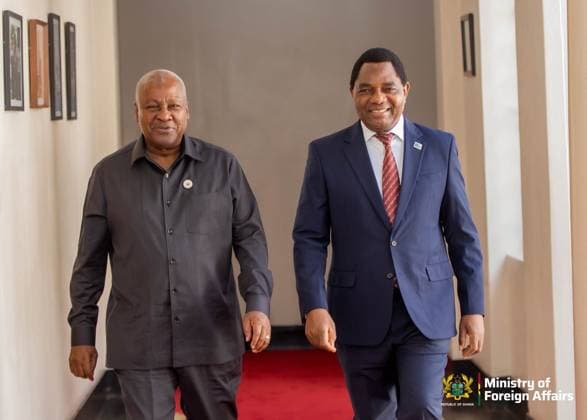 Ghanaian President Dramani - Zambian President Hichilema meeting in Lusaka LUSAKA, ZAMBIA - FEBRUARY 10: (----EDITORIAL USE ONLY - MANDATORY CREDIT - GHANA MINISTRY OF FOREIGN AFFAIRS HANDOUT - NO MARKETING NO ADVERTISING CAMPAIGNS - DISTRIBUTED AS A SERVICE TO CLIENTS----) Ghanaian President John Dramani Mahama (L) meets with Zambian President Hakainde Hichilema (R) during his official visit to Lusaka, Zambia on February 10, 2026. Ghana Ministry of Foreign Affairs Anadolu Lusaka Zambia. Editorial use only. Please get in touch for any other usage.  Copyright: x2026xAnadoluxGhanaxMinistryxofxForeignxAffairsx