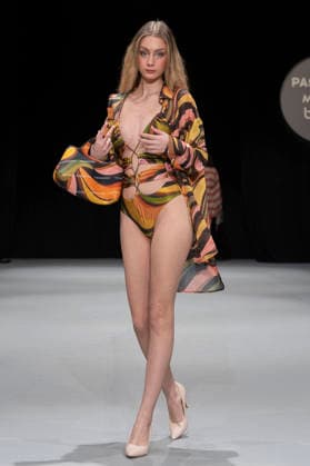 February 10, 2026, Madrid, Madrid, Spain: The model walks the runway at the MOMAD International Fashion Show, wearing designs by students from the ACQUADICOCCO, Madrid School of Fashion Design), Madrid, (02.06.26) Madrid Spain  - ZUMAc312 20260210_zsp_c312_039 Copyright: xOscarxManuelxSanchezx