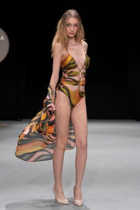 February 10, 2026, Madrid, Madrid, Spain: The model walks the runway at the MOMAD International Fashion Show, wearing designs by students from the ACQUADICOCCO, Madrid School of Fashion Design), Madrid, (02.06.26) Madrid Spain  - ZUMAc312 20260210_zsp_c312_043 Copyright: xOscarxManuelxSanchezx